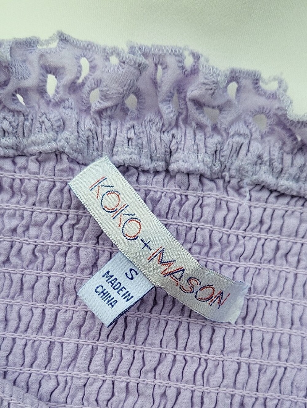 Koko & Mason Lavender Eyelet Maxi Dress Smocked Tie Straps Women's Size Small - Picture 10 of 13